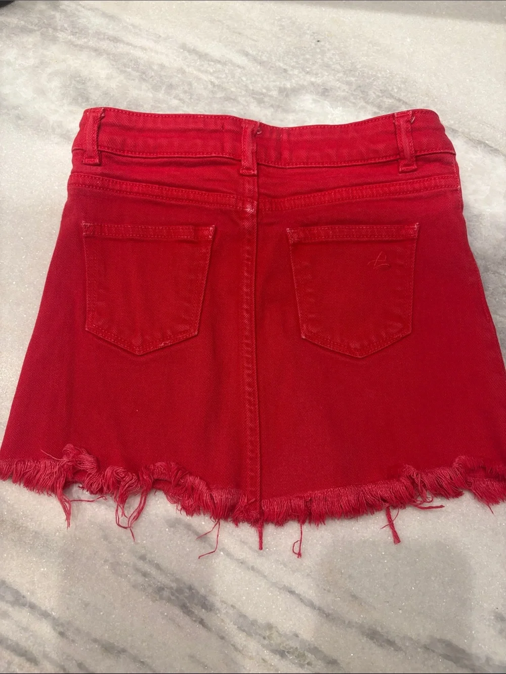 DL1961 Jenny Frayed Red Denim Skirt